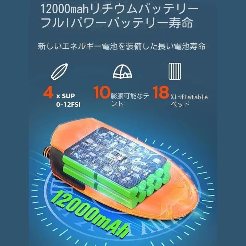 Amazon.co.jp: 電動パドルボードポンプ、12000mAh充電式バッテリー搭載